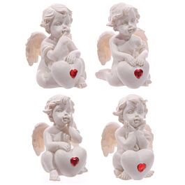 Figura Ángel Ángel Querubín blanco Sentado con Gema Roja