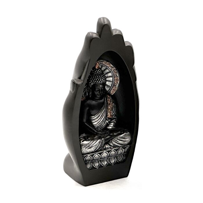 Figura de Buda en Forma de Mano en Plata y Negro