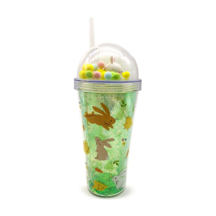 Vaso de Plástico de Doble Pared con Pajita y Adornos de Pascua Springtime 
