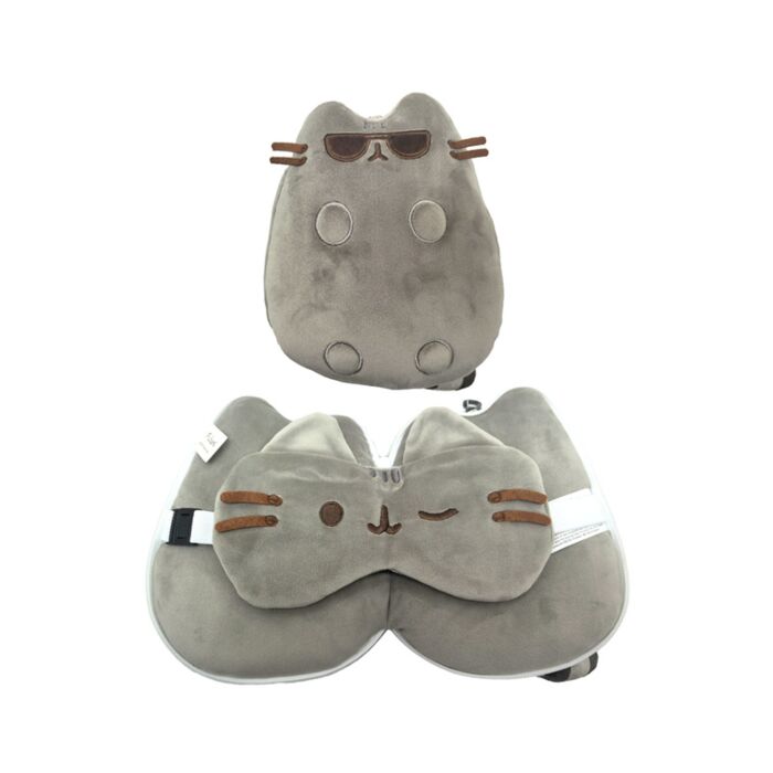 Almohada de Viaje con Antifaz Relaxeazzz Gato Pusheen con Gafas de Sol