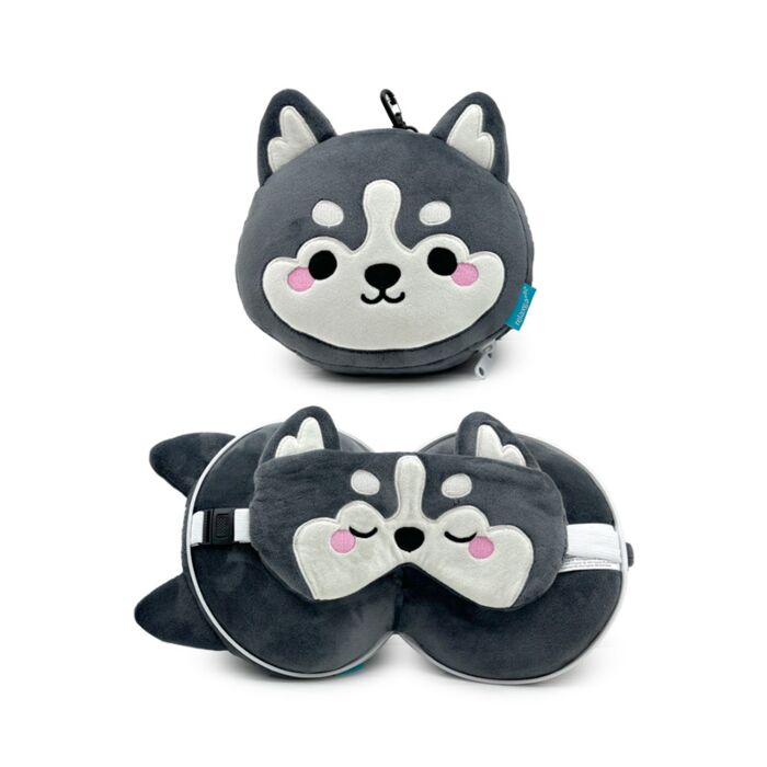 Almohada de Viaje con Antifaz Relaxeazzz Luna el Husky Animal de Montaña