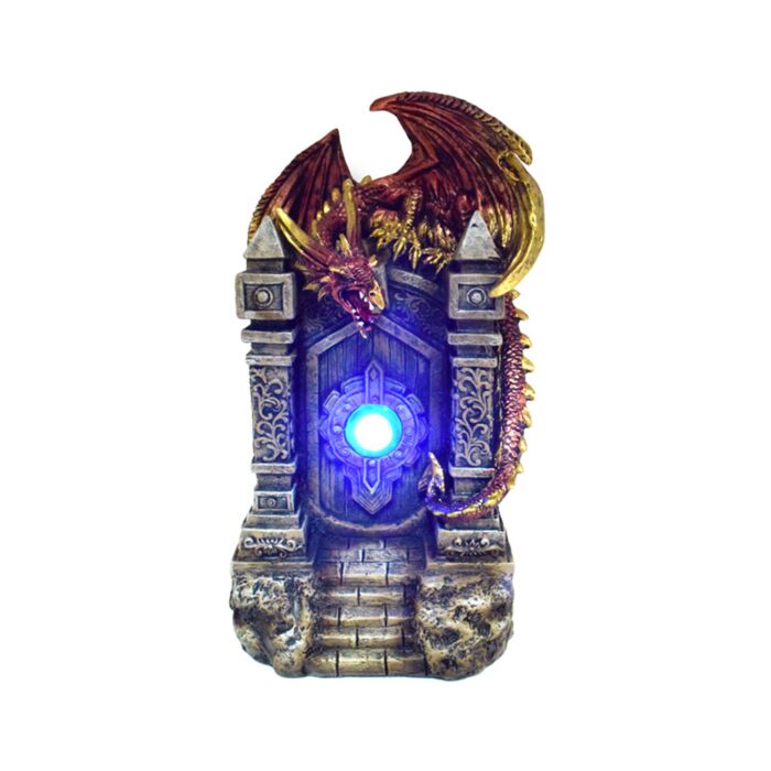 Figura de Dragón Leyendas Oscuras Puerta Mística de Fuego LED