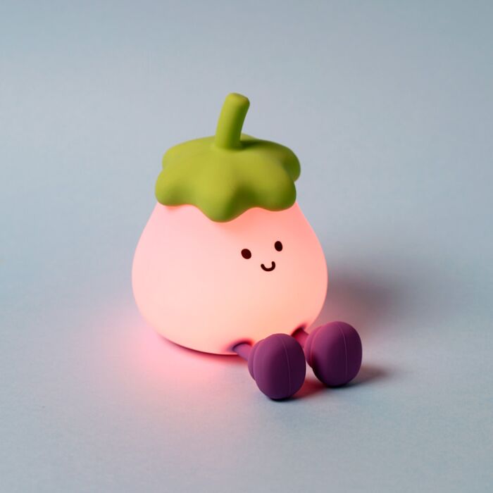 Lámpara LED Foodiemals Berenjena con Luz Nocturna y Soporte para Móvil
