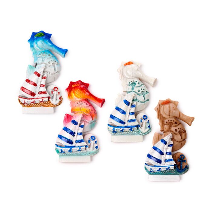 Imán de Souvenir Costa diseño Caballito de Mar, Barcos de Vela y Anclas