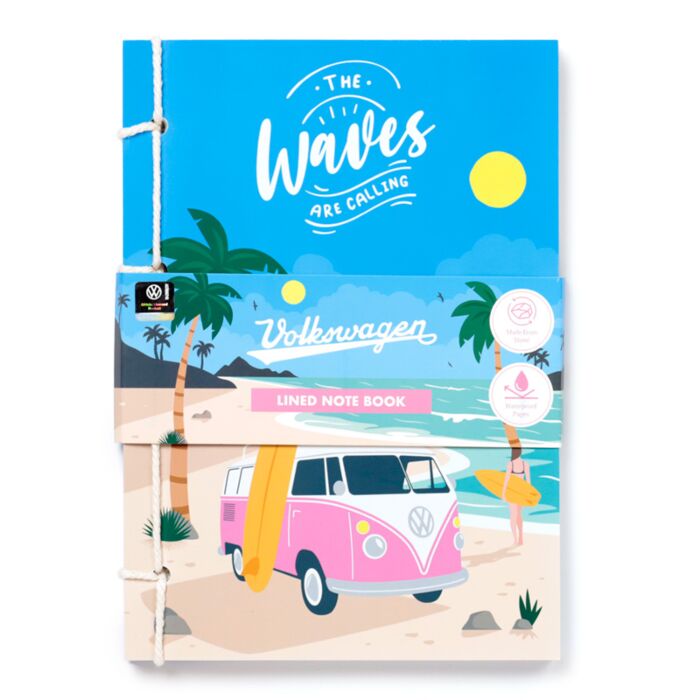 Libreta A5 de Papel Piedra a Rayas Caravana VW Volkswagen T1 Camper Olas