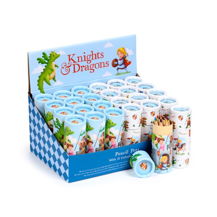 Tubo con 12 Lápices de Colores Surtidos Caballeros y Dragones
