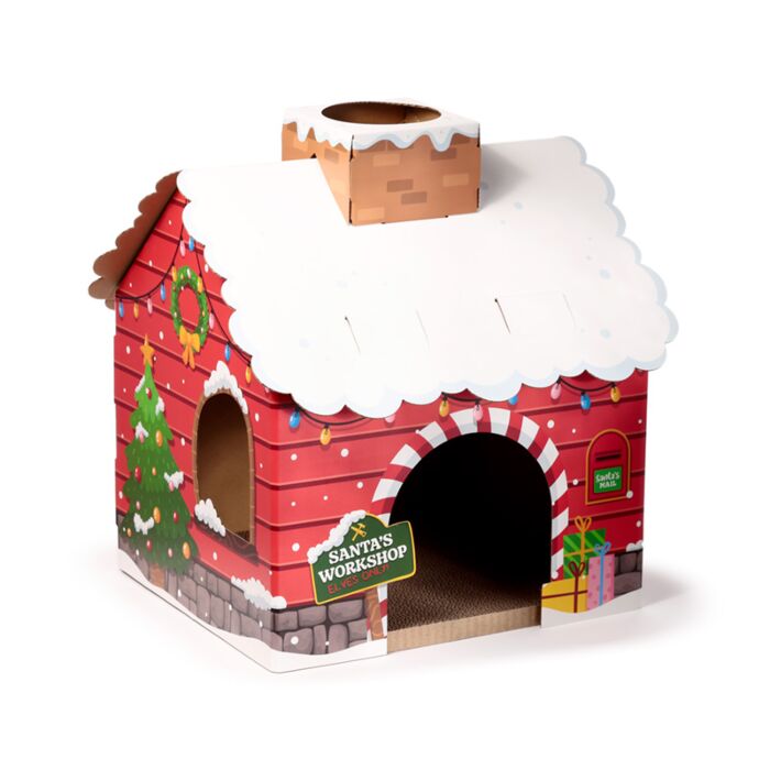Casa de Juegos para Gatos DIY de Cartón Diseño Navideño 