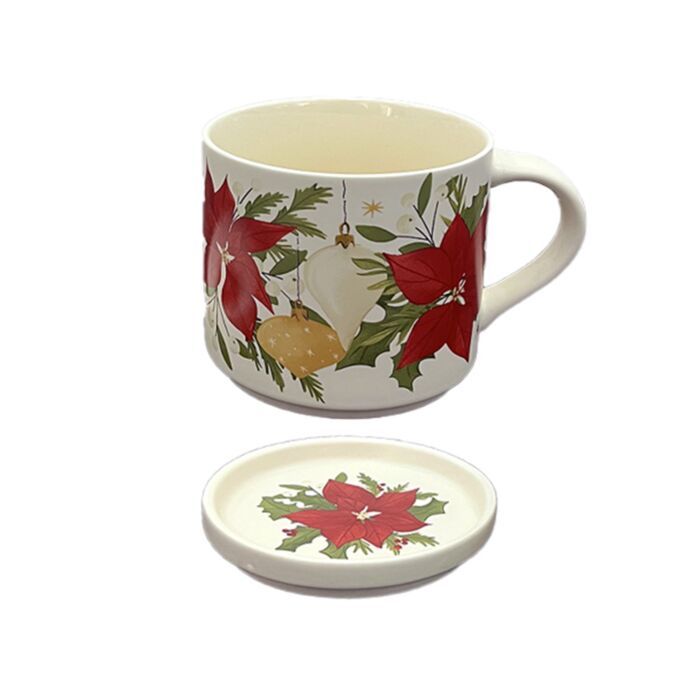 Taza de Porcelana y Posavasos Navidad Botánica 
