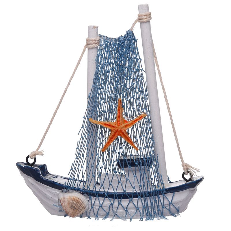 Decoración Naútica - Barco con Estrella de Mar y Red - Pequeño