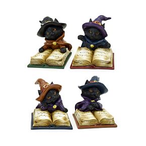 Figura Gato Negro de Bruja con Libro de Hechizos 