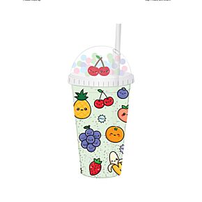 Vaso de Plástico de Doble Pared con Pajita y Adornos Foodiemals Frutas
