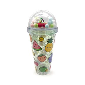 Vaso de Plástico de Doble Pared con Pajita y Adornos Foodiemals Frutas