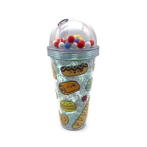 Vaso de Plástico de Doble Pared con Pajita y Adornos Foodiemals Boulangerie