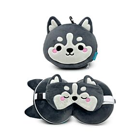 Almohada de Viaje con Antifaz Relaxeazzz Luna el Husky Animal de Montaña