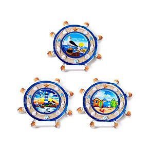 Imán de Souvenir Costa diseño Timón de Barco y Escenas Costeras