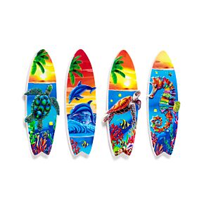 Imán de Souvenir Impresión 3D Tabla de Surf, Vida Marina Tropical y Puestas de Sol
