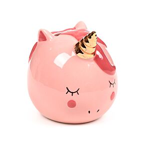 Hucha de Cerámica Unicornio Arcoíris Encantado Rosa