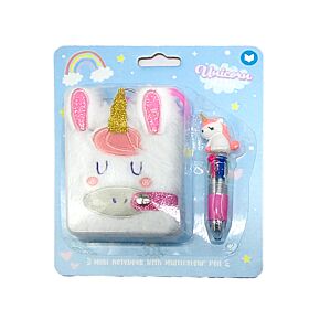 Mini Bloc de Notas de Peluche Unicornio Mágico con Bolígrafo Multicolor 4 Colores