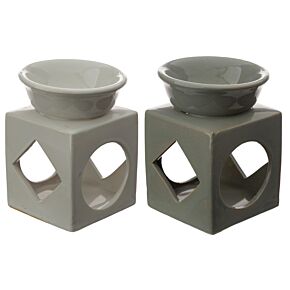 Quemador de Aceite de Cerámica Cubo con Recortes Geométricos