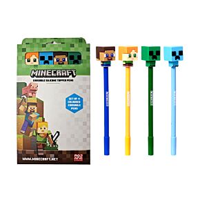 Set de 4 Bolígrafos Borrables con Tope de Silicona Chibi de Minecraft