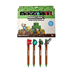 Set de 8 Bolígrafos Borrables con Tope de Silicona Minecraft