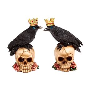 Figura Cuervo con Corona sobre una Calavera con Rosas