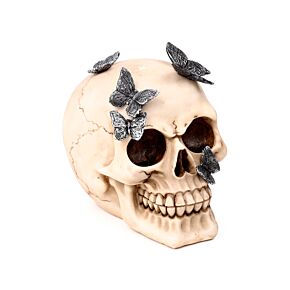 Figura Calavera con Mariposas Metálicas Figura Calavera con Mariposas Metálicas
