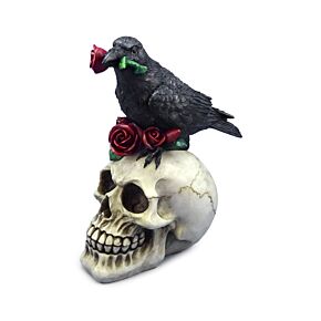 Figura Calavera con Cuervo y Rosas Rojas