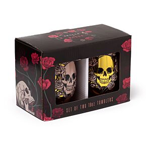 Juego de Dos Vasos de Cristal Calavera y Rosas