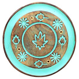 Quemador de Incienso Redondo de Madera de Mango Hoja Turquesa