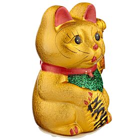 Gato Maneki Neko Brazo en Alto y Ojos Abiertos 17cm