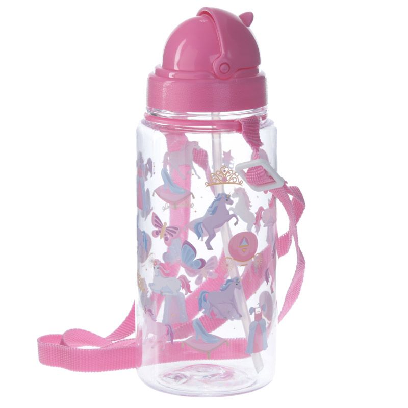 Botella de agua infantil, plástico, con pajita, unicornio