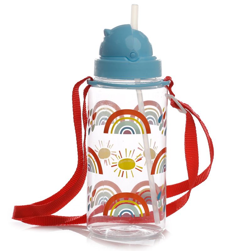 Botella de agua infantil, plástico, con pajita, animales adorables