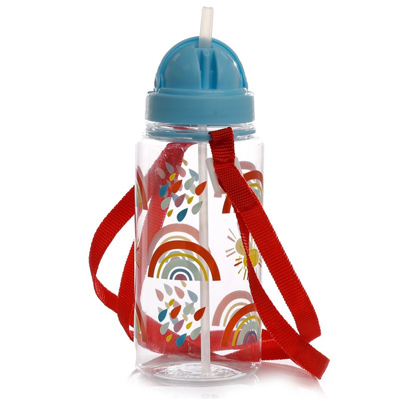 Botella de agua infantil, plástico, con pajita, animales adorables, 450ml