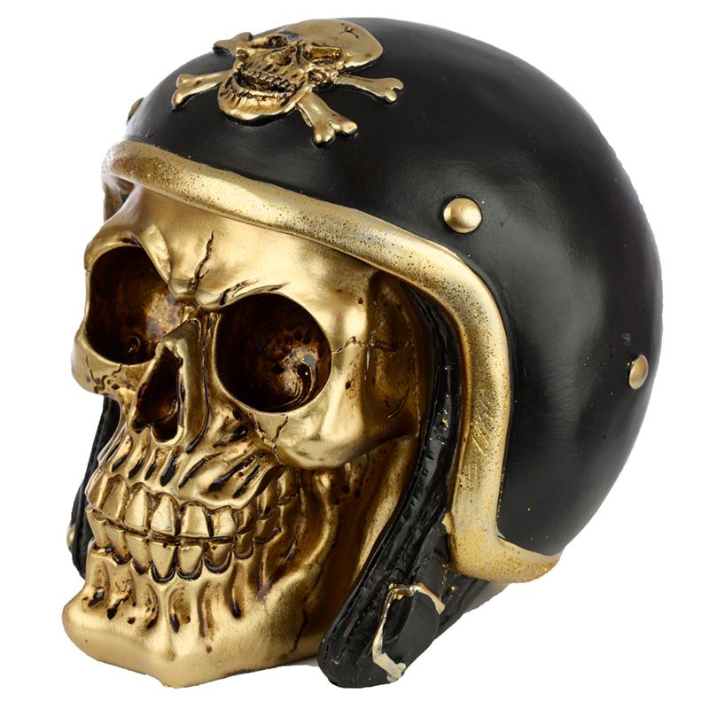 Mujer Bergantín cavidad Figura Calavera - Calavera Calavera Decorativa Dorada con Casco de Moto