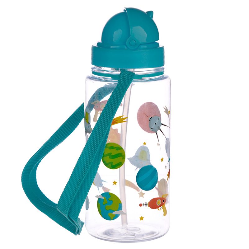 Botella de Agua Infantil con Pajita - Diseño Espacial - 450ml