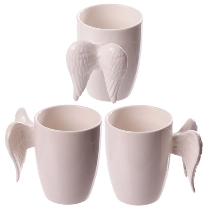 Taza de Cerámica Asa con Forma de Alas de Ángel Blancas