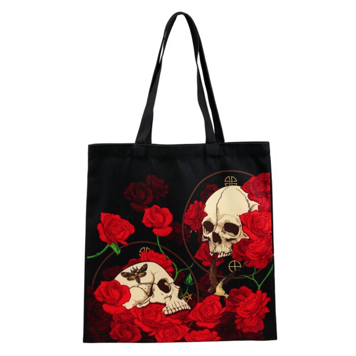 Bolso de Mano Tote Bag Calavera y Rosas