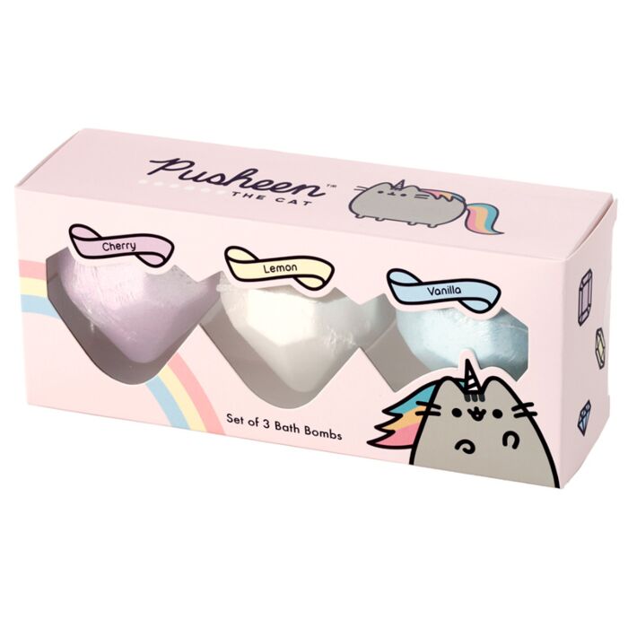 Set de 3 Bombas de Baño Gato Pusheen Pusheenicorn Aromas Afrutados