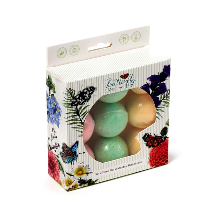Set de 9 Mini Bombas de Baño Mariposas Meadows con Aceite de Almendras 