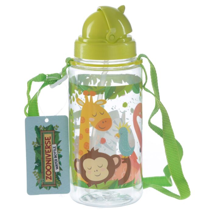 Botella de Agua Infantil con Pajita Animales Zooniverse 450ml