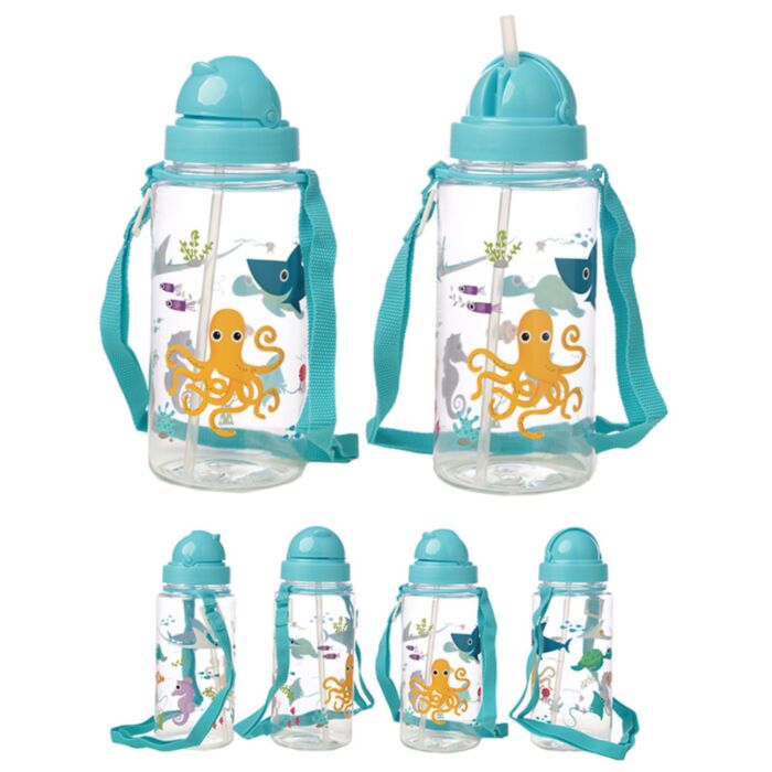 Botella de Agua Infantil con Pajita Mundo Marino 450ml