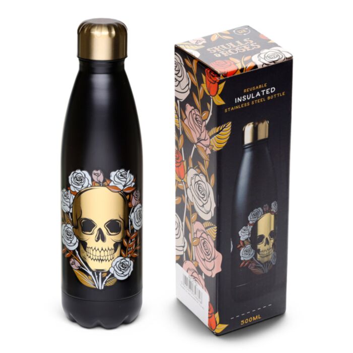 Botella Térmica de Acero Inoxidable Calavera y Rosas 500ml