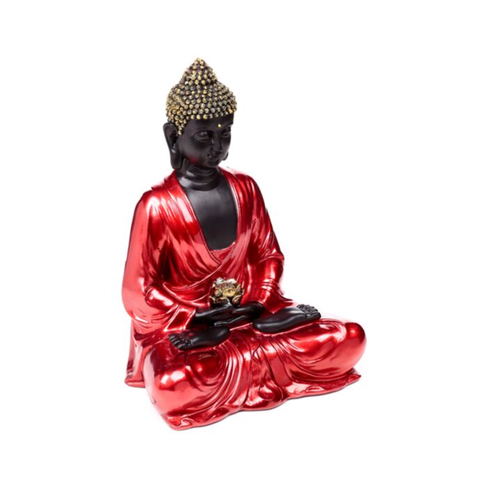 Figura de Buda Tailandés Contemplación en Rojo, Negro y Oro