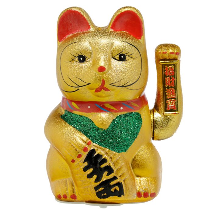 Gato Maneki Neko Gato Maneki Neko Mueve el Brazo y Ojos Abiertos 21cm