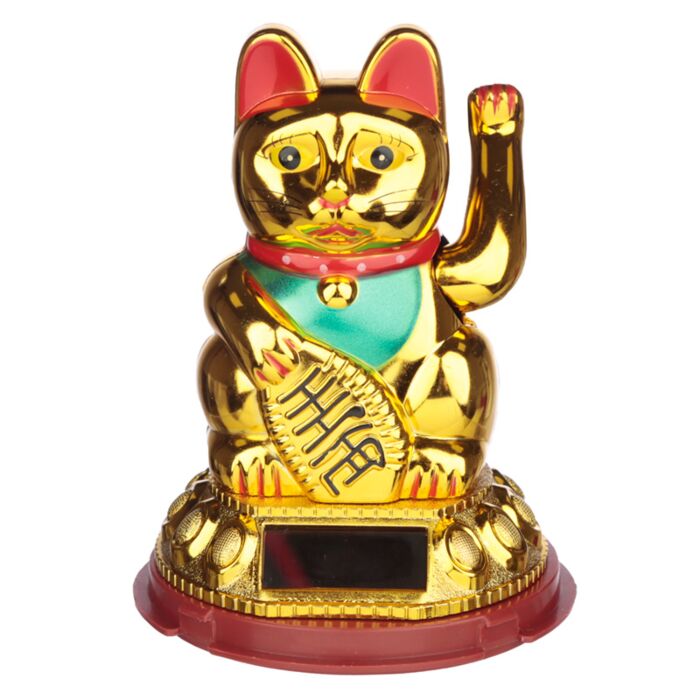 Muñeco Solar Gato Maneki Neko con Ojos Abiertos