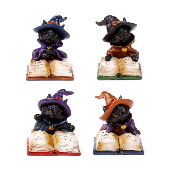 Figura Gato Negro de Bruja con Libro de Hechizos 