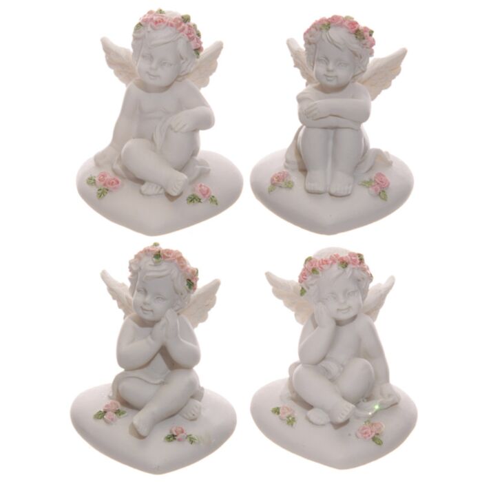 Figura Álgel Ángel Querubín Sentado en Corazón con Rosas Rosas
