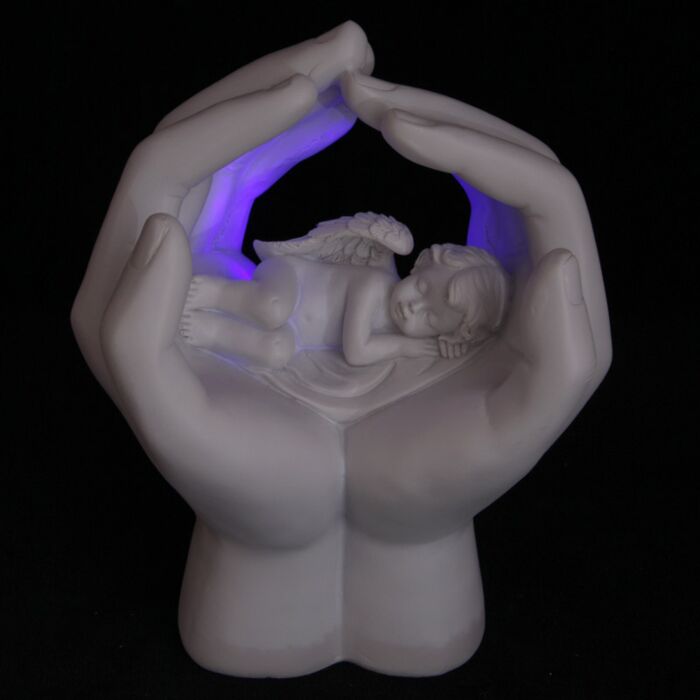 Figura Ángel con Luz LED Ángel Querubín Durmiendo en Manos