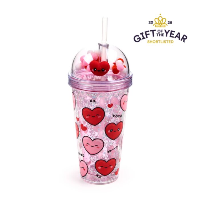 Vaso de Plástico de Doble Pared con Pajita y Adornos J´Adoramals Heart XOXO